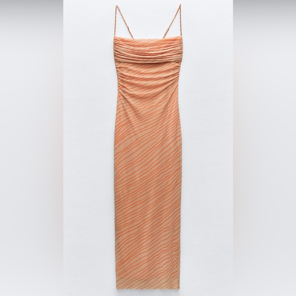 ZARA Draped printed tulle dress